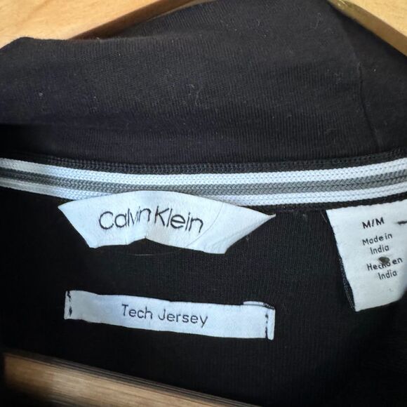 Calvin Klein Large Black Red Tech Jersey Jacket w Hoodie Full Zip Activewear - Picture 6 of 12